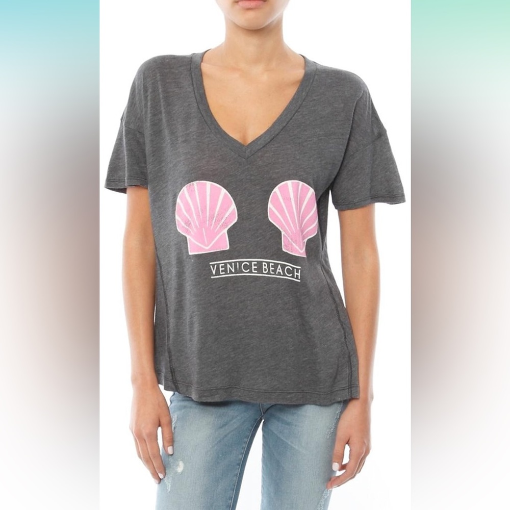 Wildfox Venice Beach Mermaid Bra Shell Twisted T-Shirt Gray Pink Women Sz Med